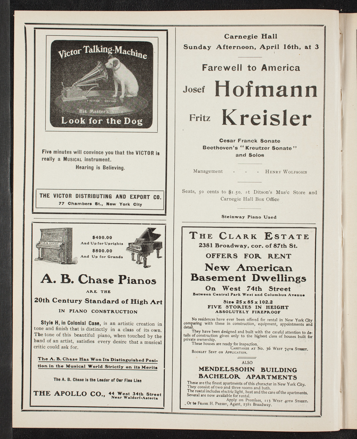 Eugène Ysaÿe, Violin, Anton Hekking, Cello, and Jose Vianna da Motta, Piano with Rosa Zamels, Violin, April 5, 1905, program page 2