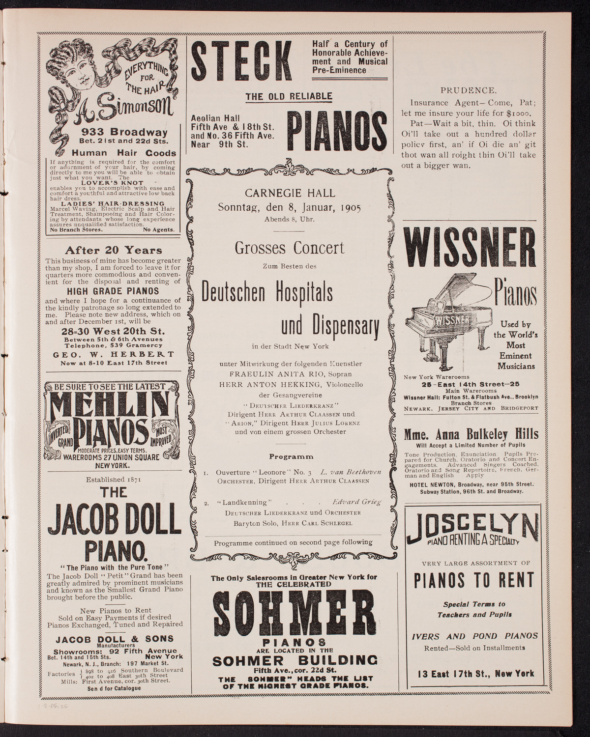 Benefit: German Hospital and Dispensary, January 8, 1905, program page 5