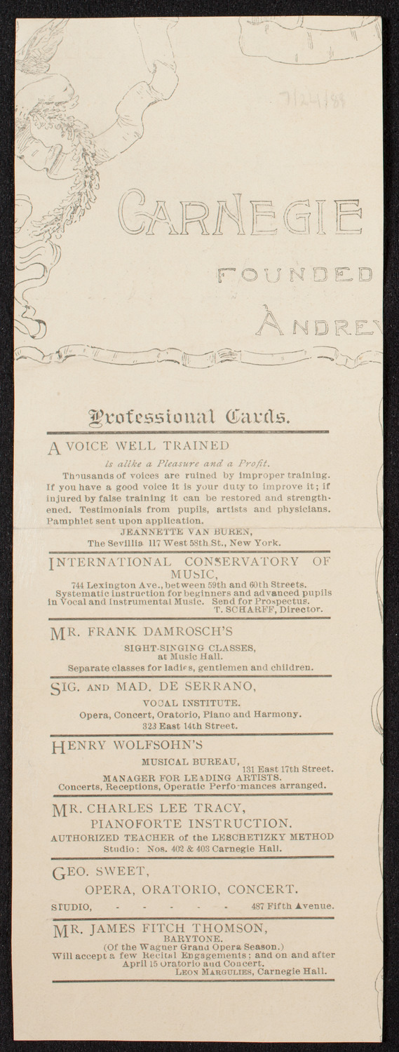 Eugène Ysaÿe, Violin, January 8, 1895, program page 2
