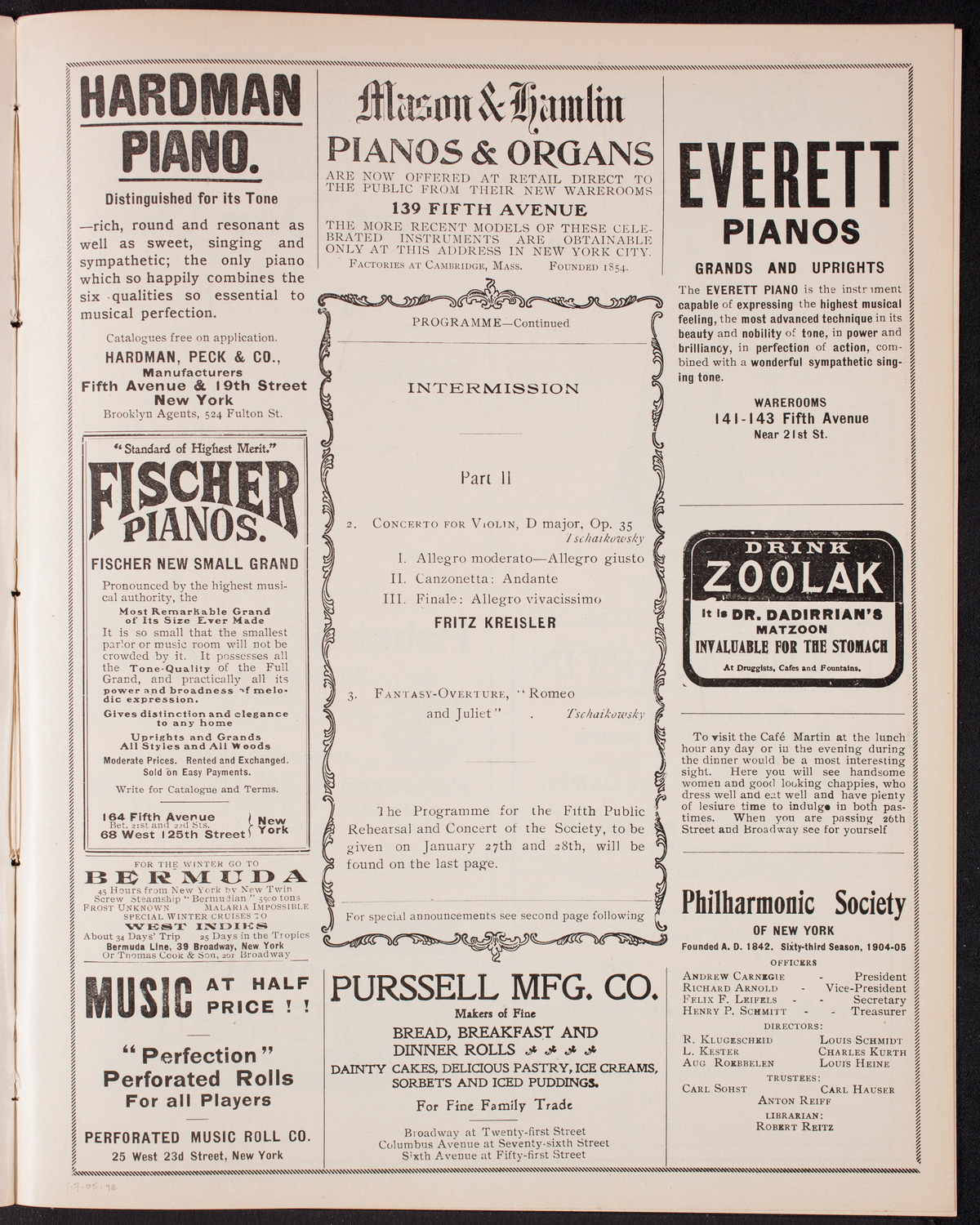 New York Philharmonic, January 7, 1905, program page 7