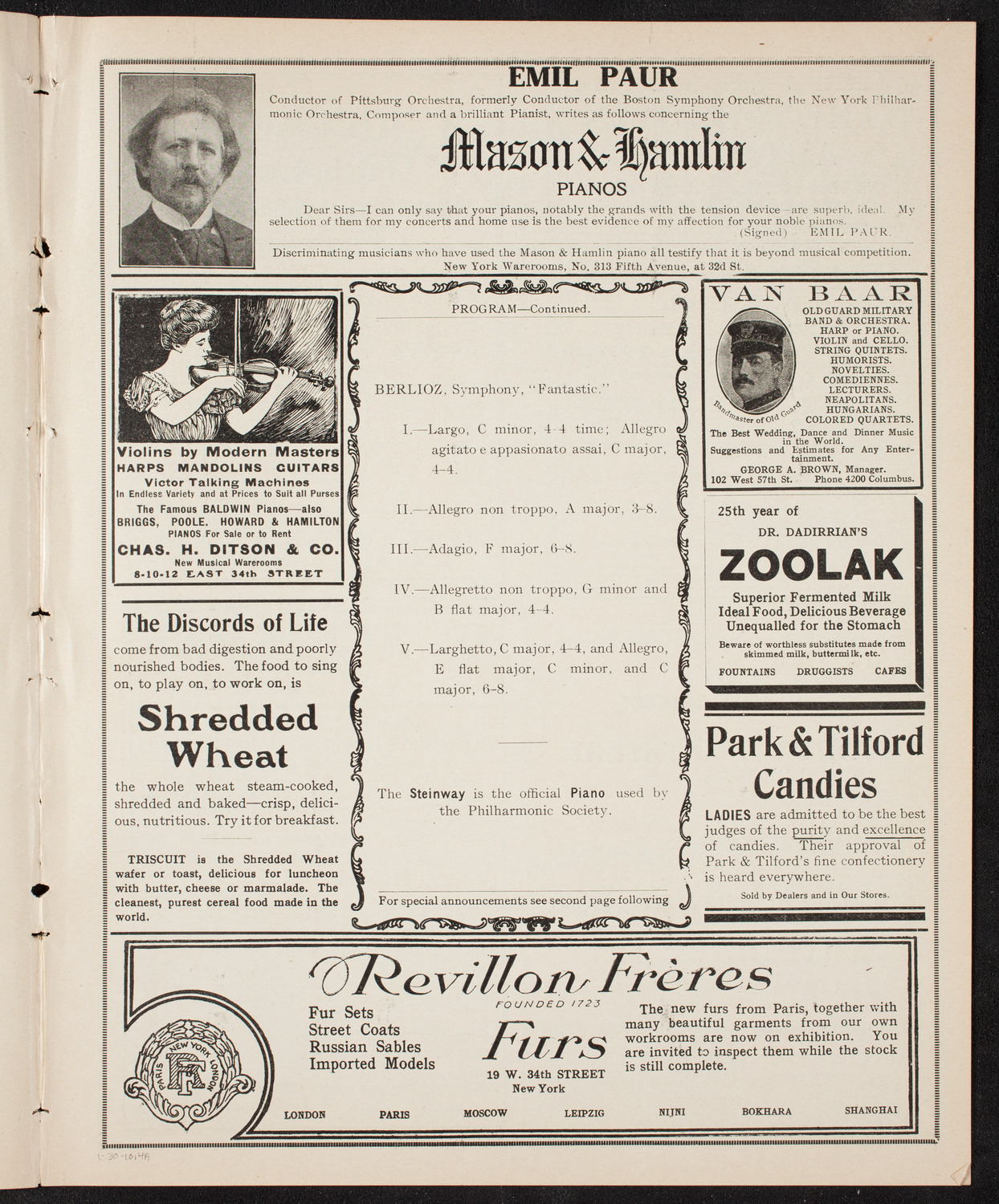 New York Philharmonic, January 30, 1910, program page 7