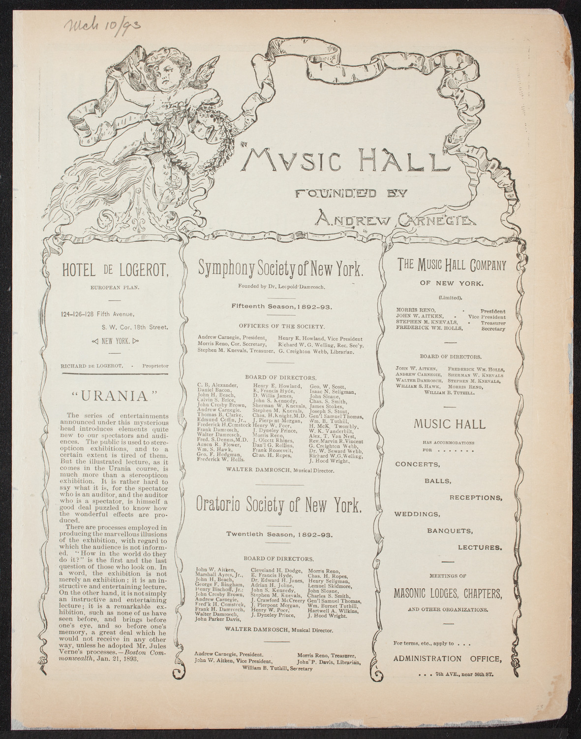 Hortense and Adelina Hibbard, March 10, 1893, program page 1