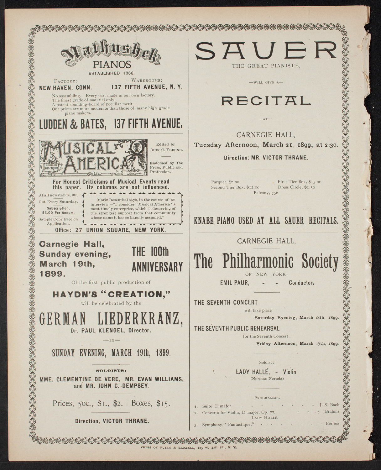 Paur Symphony Orchestra, March 11, 1899, program page 8