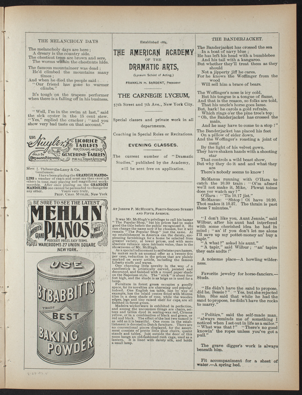 Saturday Morning Conferences on Comparative Literature, February 27, 1897, program page 7