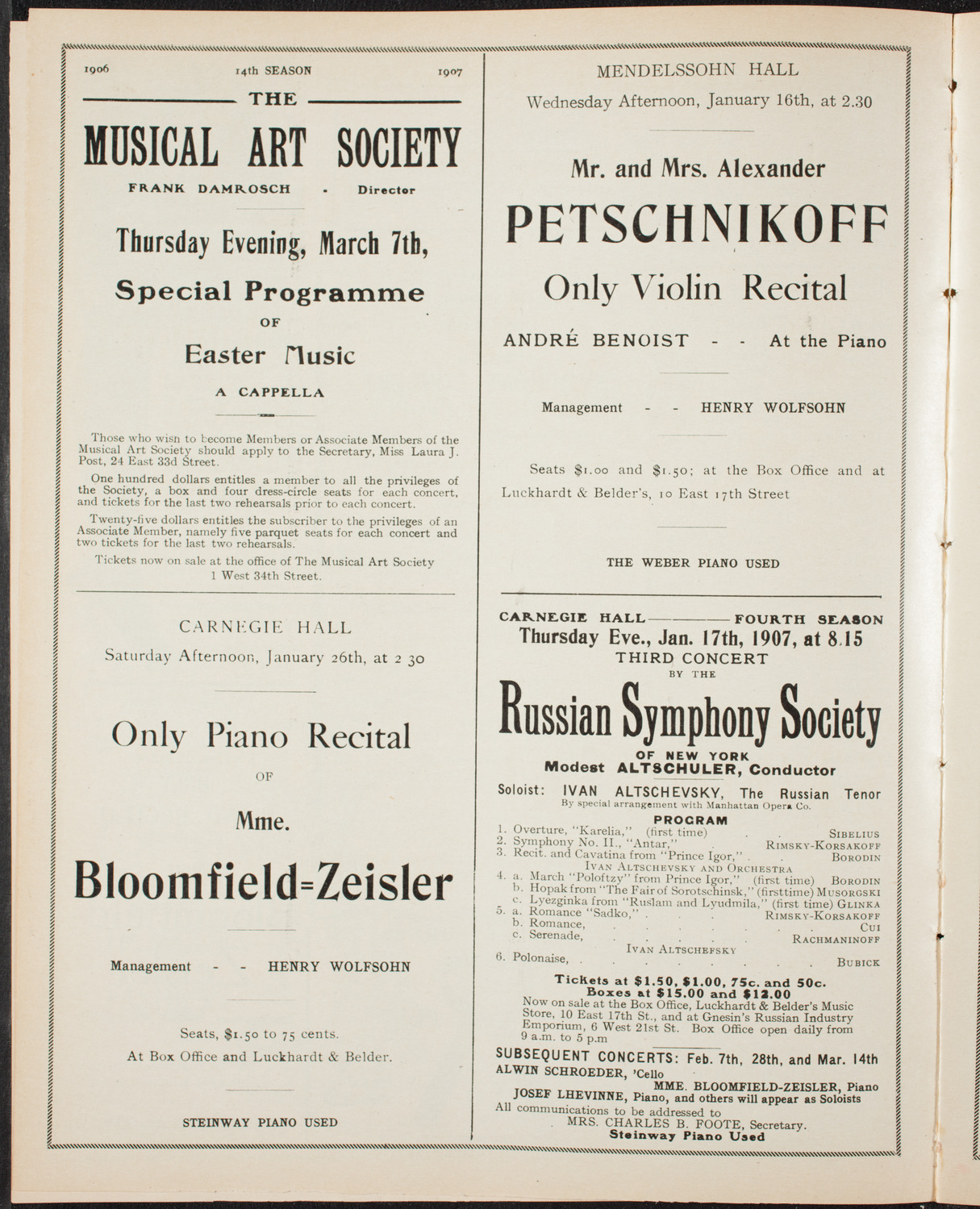 Boston Symphony Orchestra, January 12, 1907, program page 10