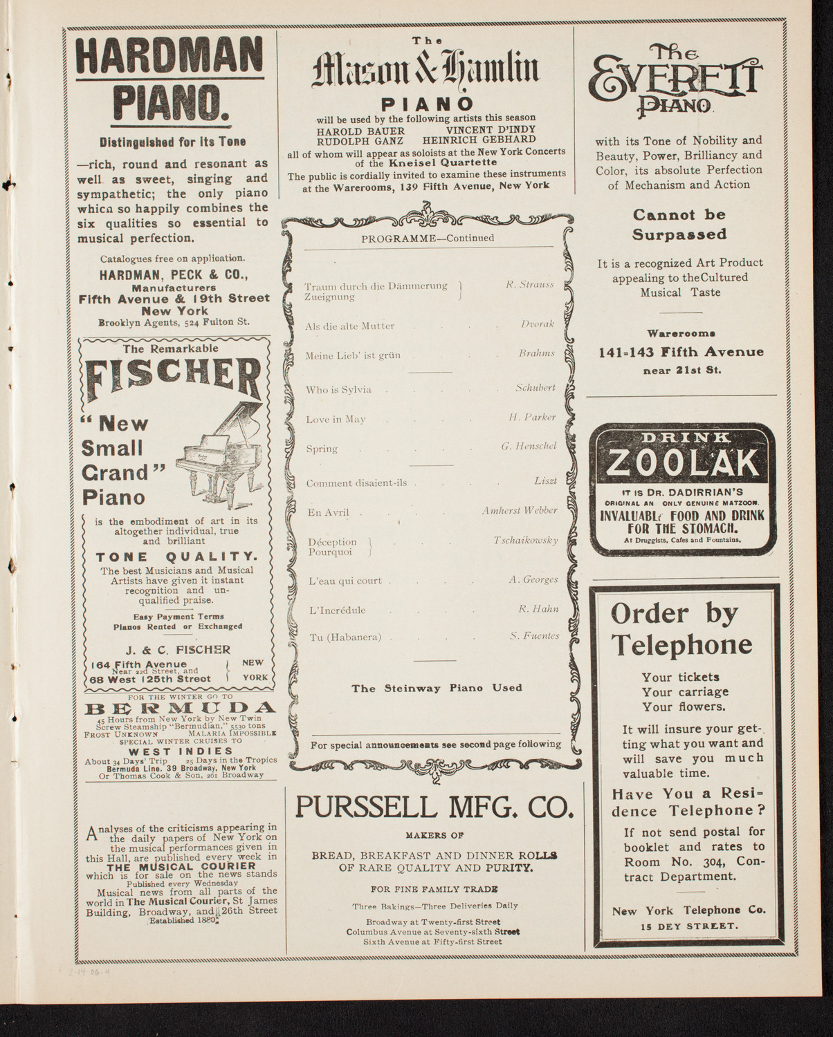 Emma Eames, Soprano, February 14, 1906, program page 7