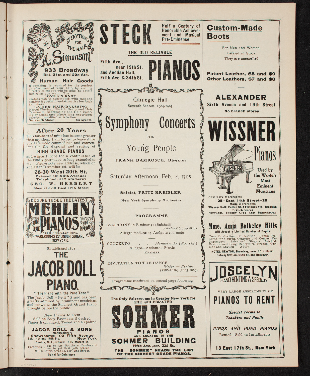 Symphony Concert for Young People, February 4, 1905, program page 5