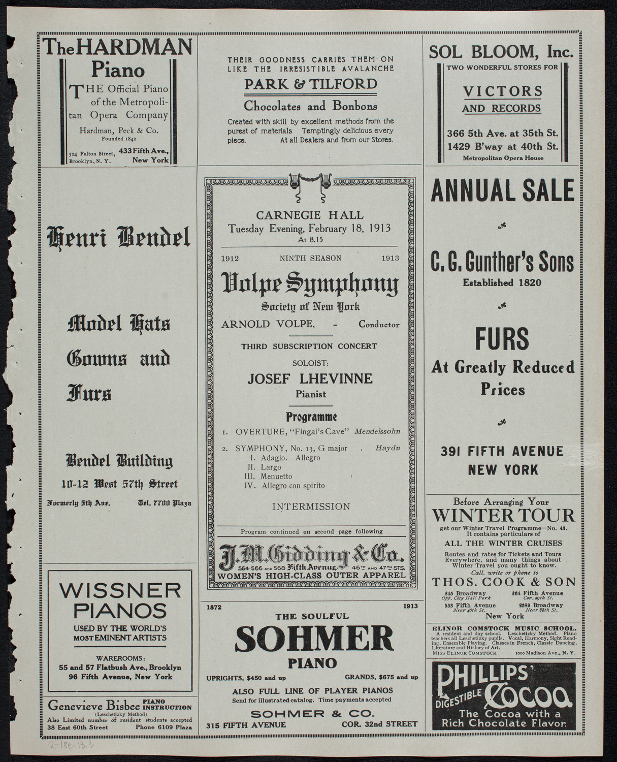 Volpe Symphony Society of New York, February 18, 1913, program page 5