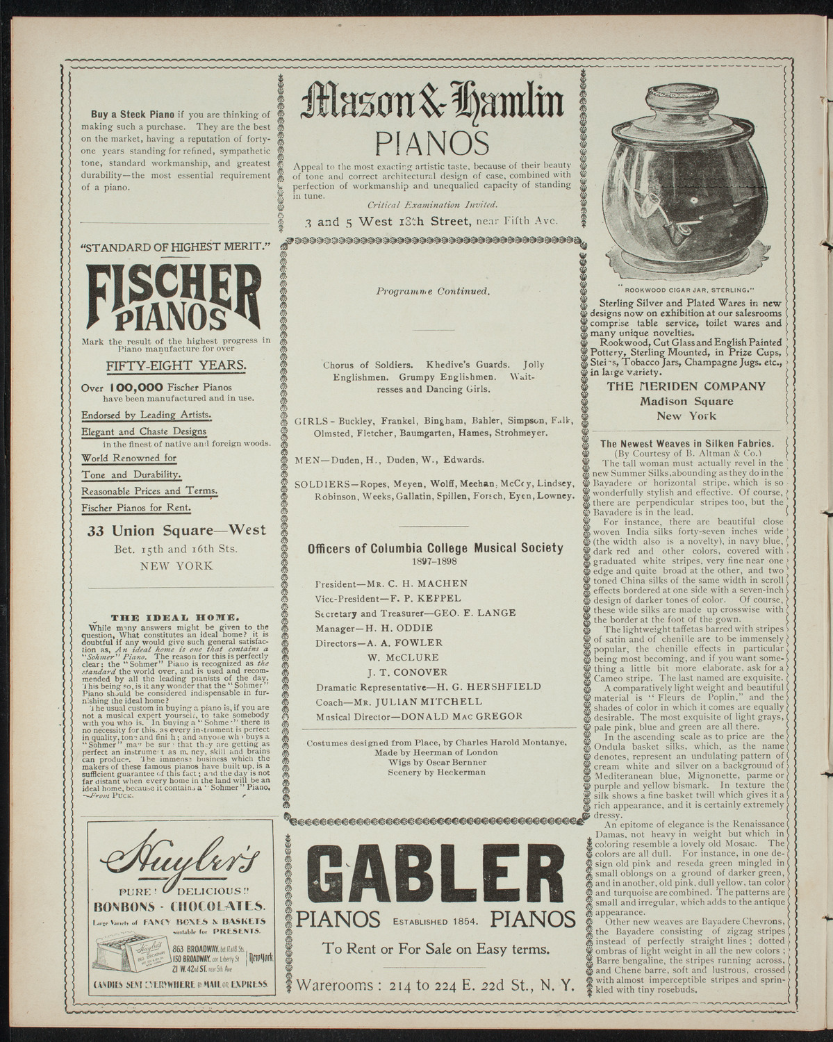 Columbia College Musical Society, February 21, 1898, program page 6