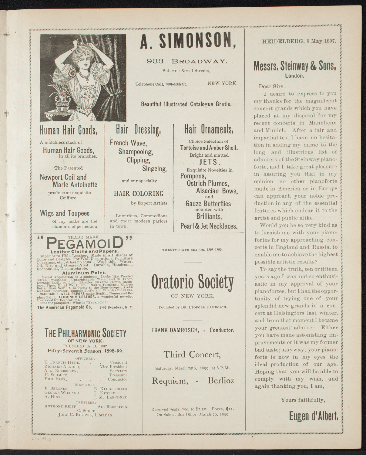 New York Philharmonic, February 3, 1899, program page 5