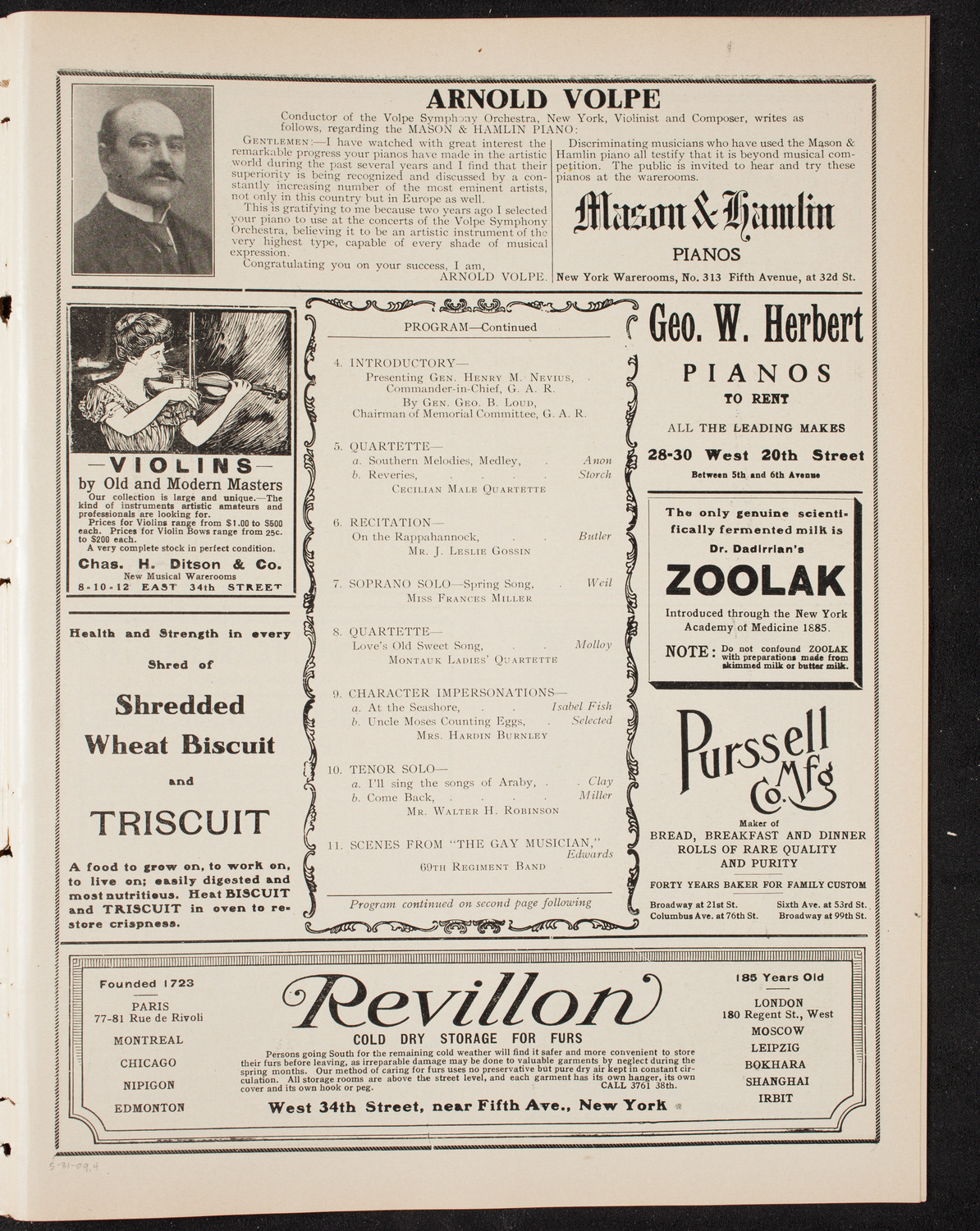 Grand Army of the Republic Memorial Day Exercises, May 31, 1909, program page 7