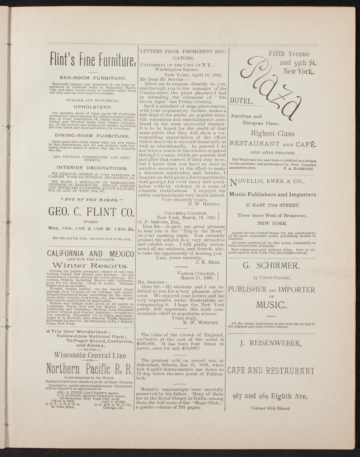 W.T. Talbert, April 25, 1892, program page 9