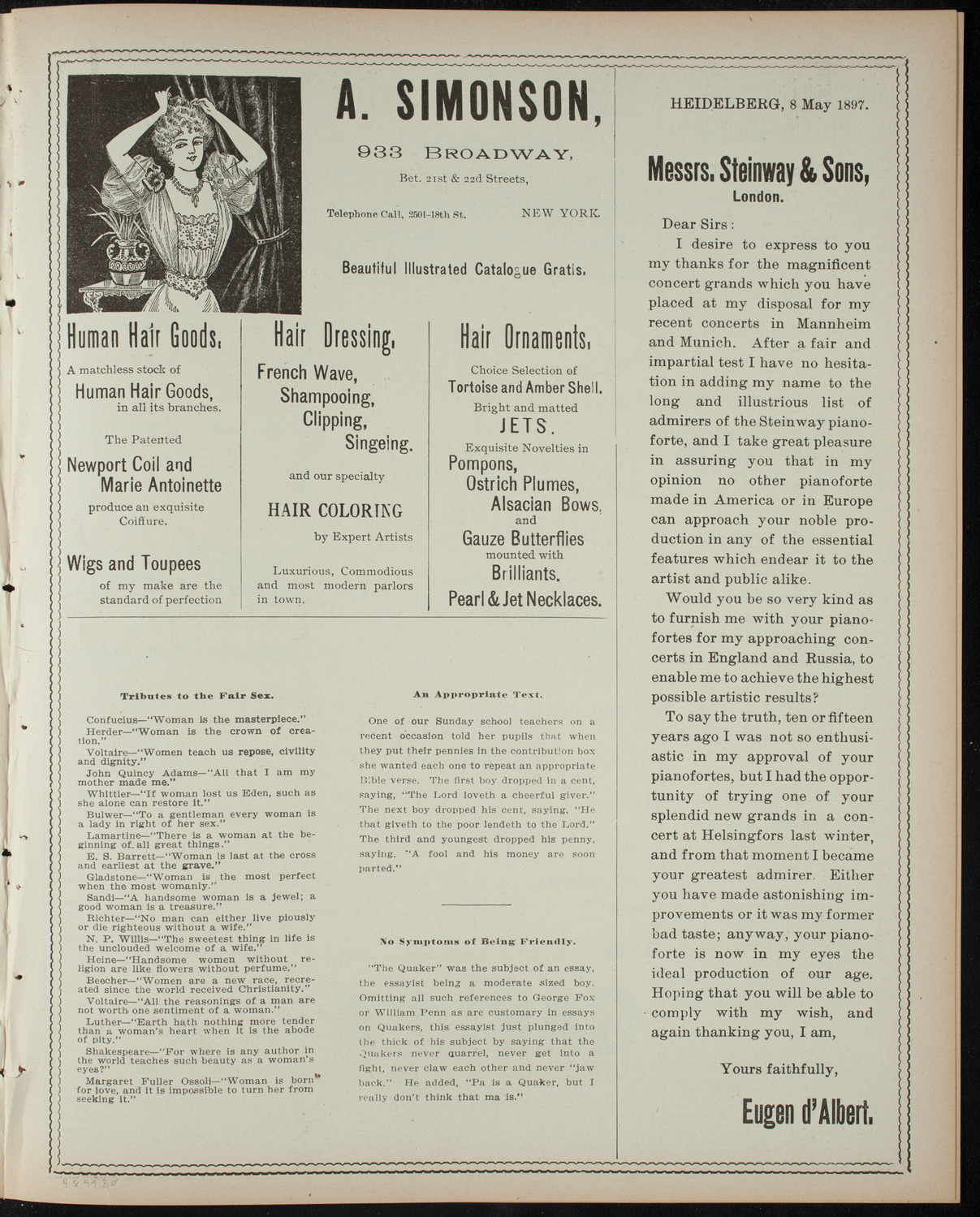 Amateur Comedy Club, April 8, 1899, program page 5