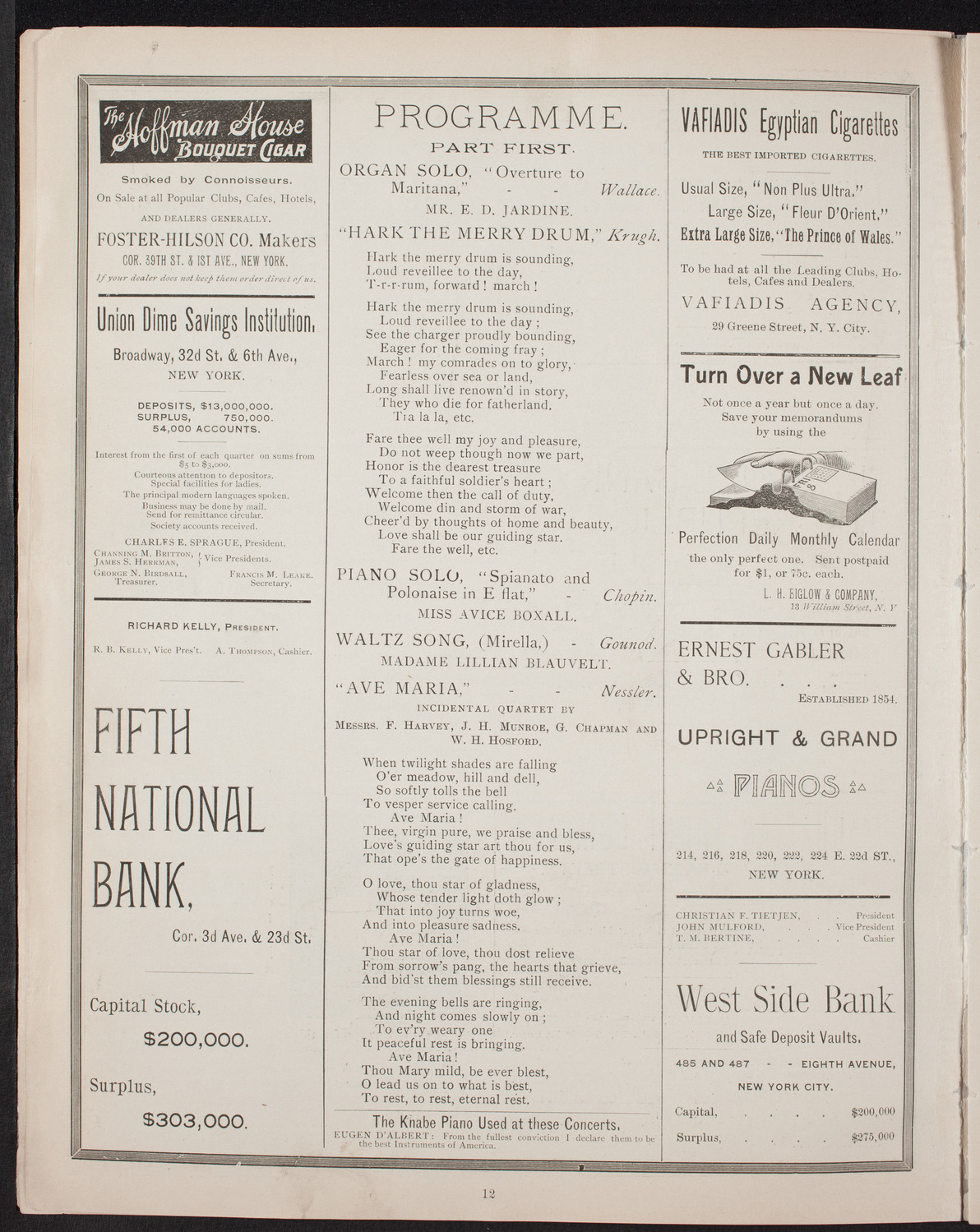 New York Banks' Glee Club, December 14, 1892, program page 12
