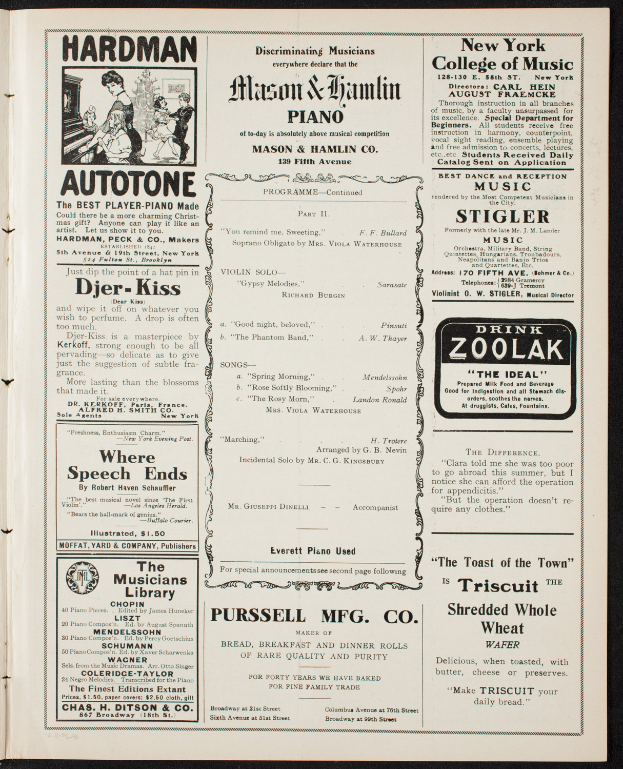 New York Banks' Glee Club, December 11, 1906, program page 7