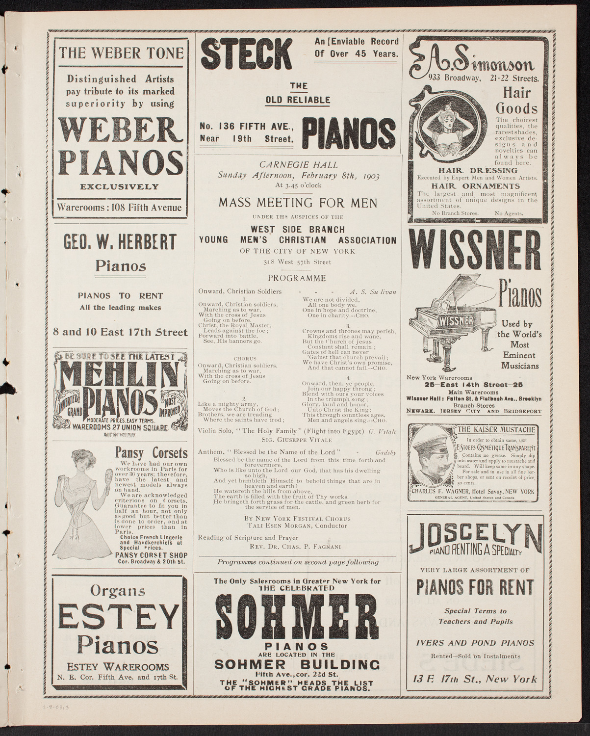 Meeting: YMCA/ Mass Meeting for Men, February 8, 1903, program page 5