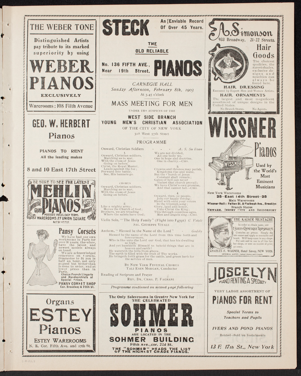 Meeting: YMCA/ Mass Meeting for Men, February 8, 1903, program page 5