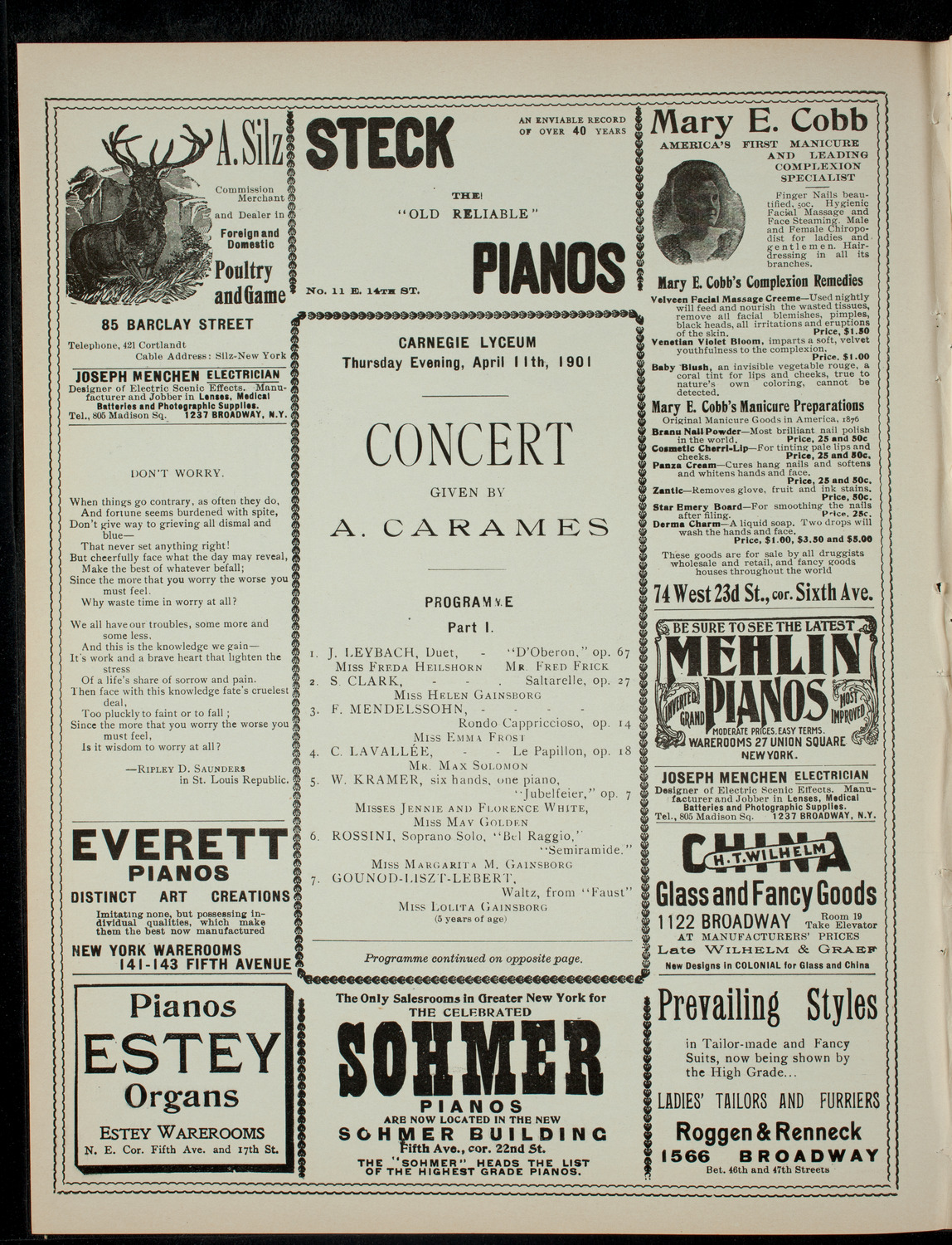 Concert Given by A. Carames, April 11, 1901, program page 2