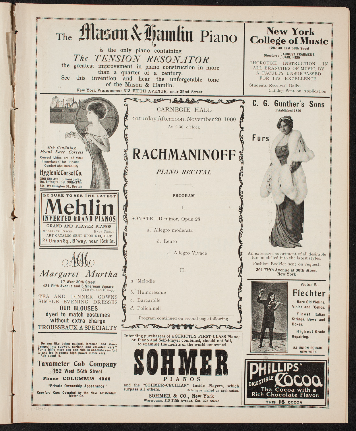 Sergei Rachmaninoff, Piano, November 20, 1909, program page 5