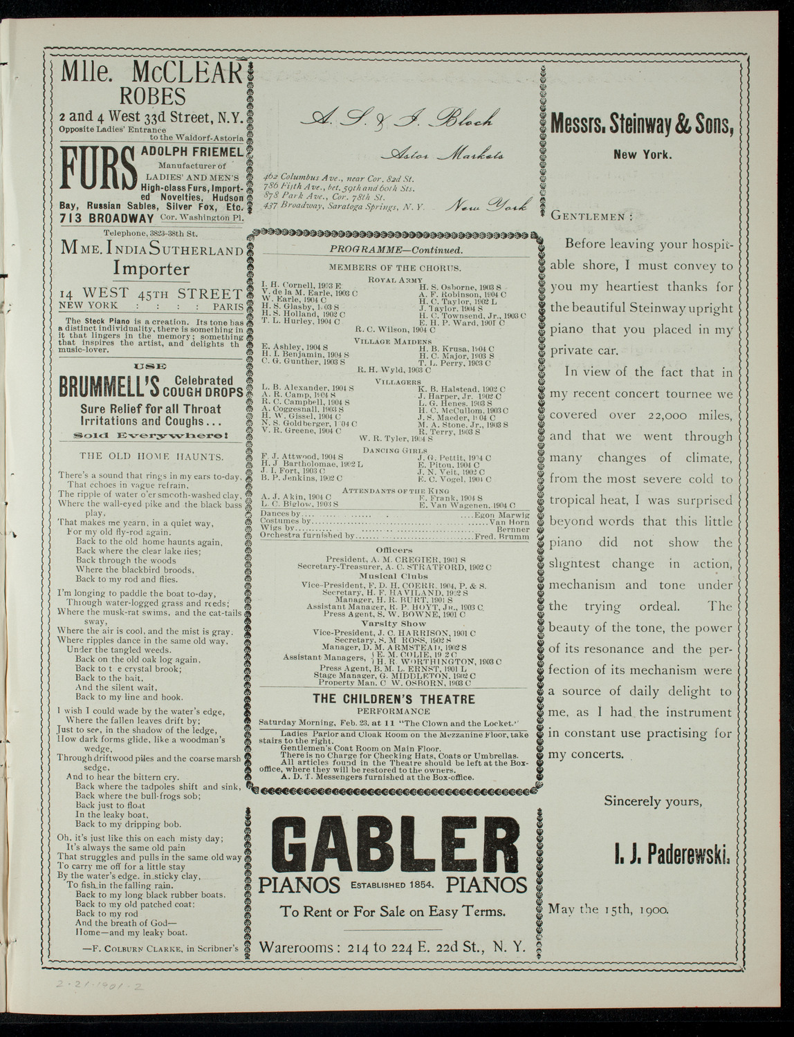 The Columbia University Musical Society, February 21, 1901, program page 3