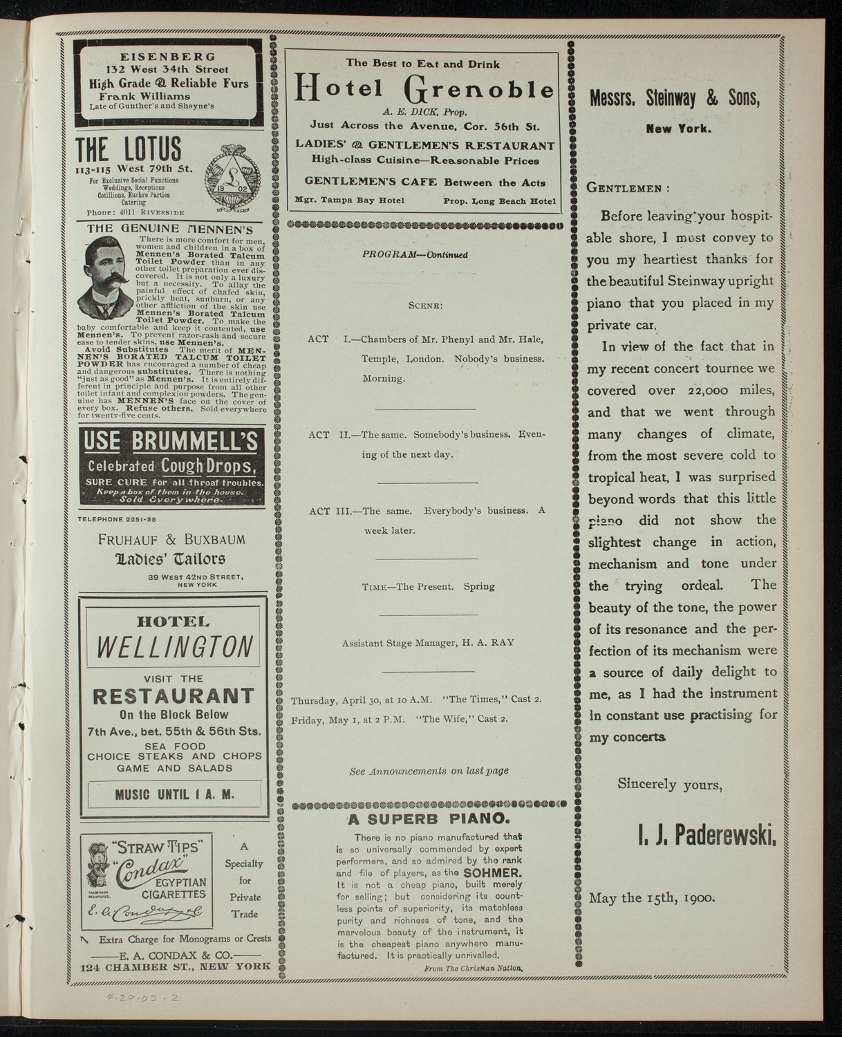 American Academy of Dramatic Arts, April 29, 1903, program page 3
