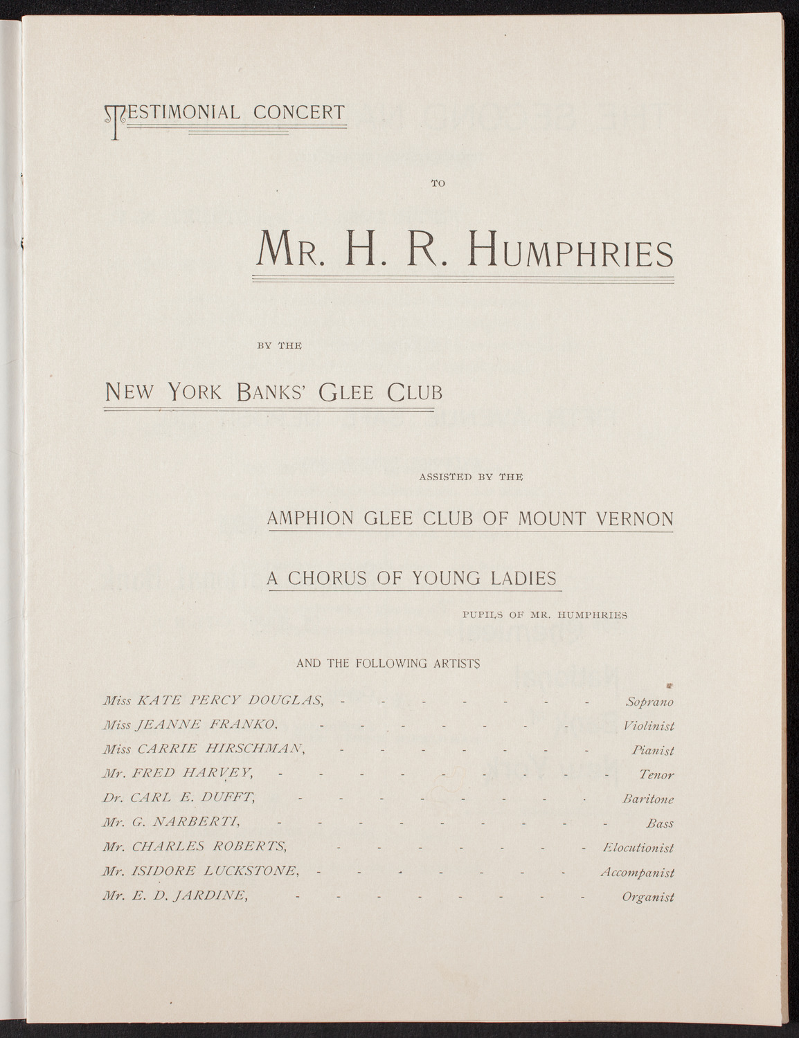 New York Banks' Glee Club, May 21, 1892, program page 2