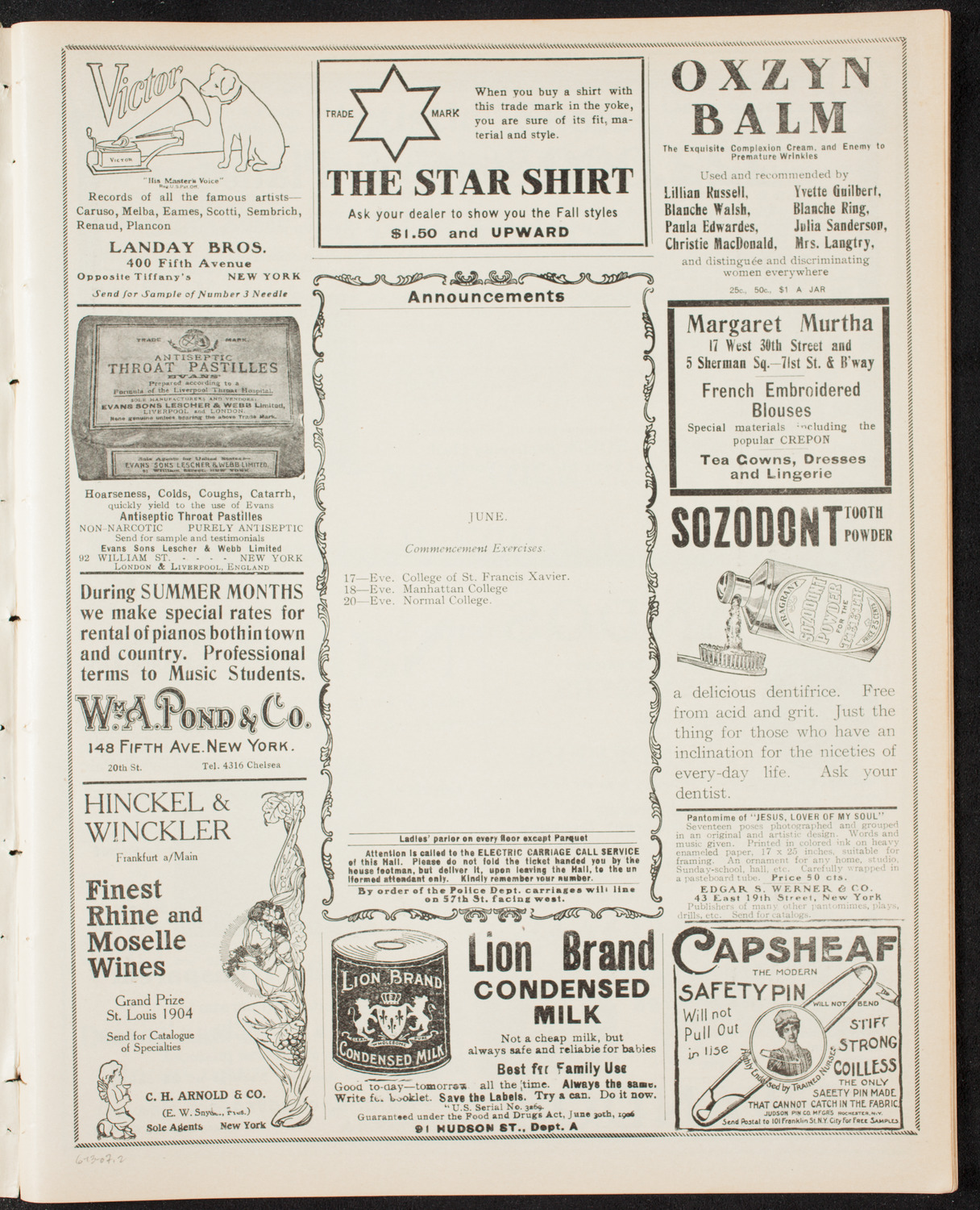 Graduation: New York Law School, June 13, 1907, program page 3