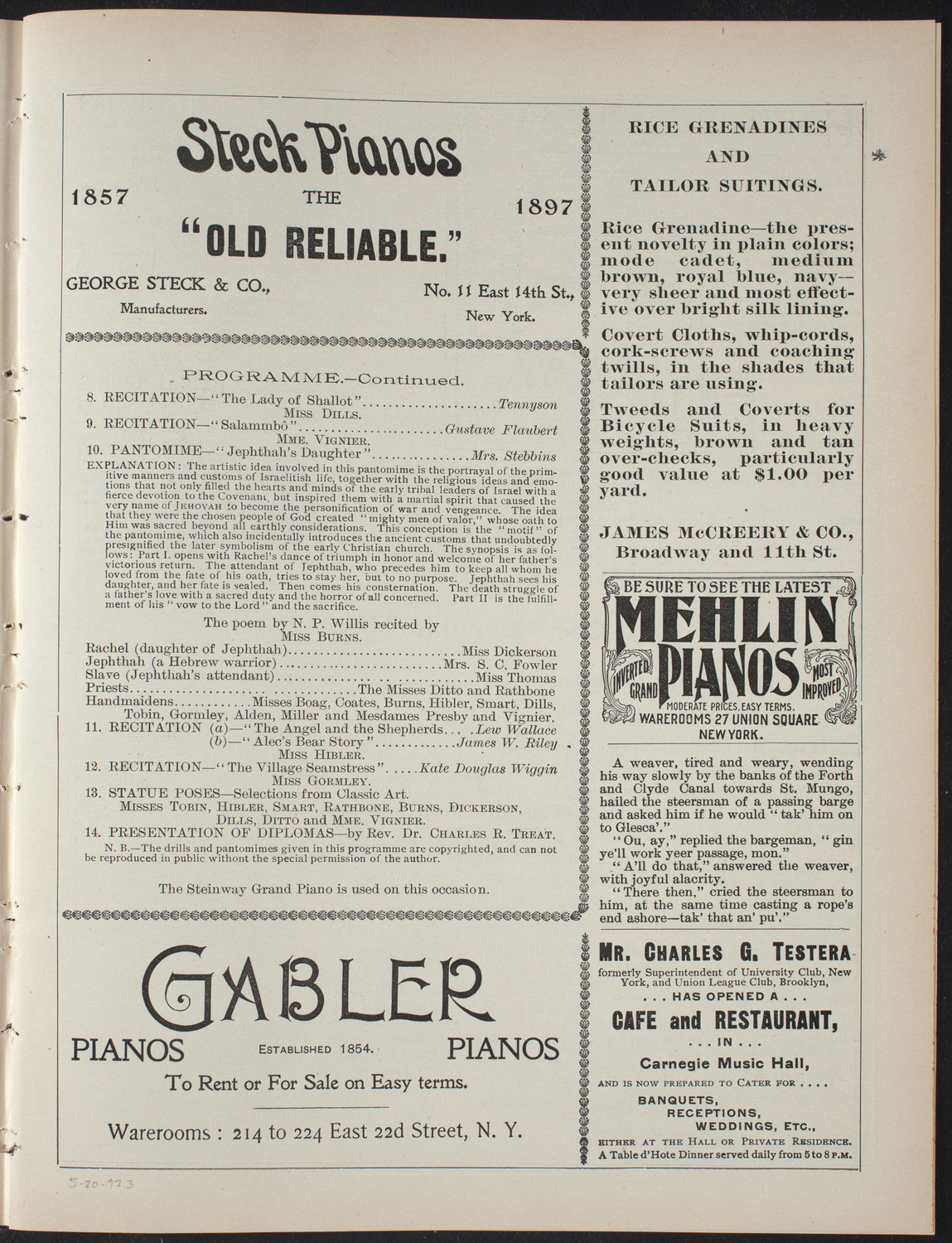 Graduation: New York School of Expression, May 20, 1897, program page 5