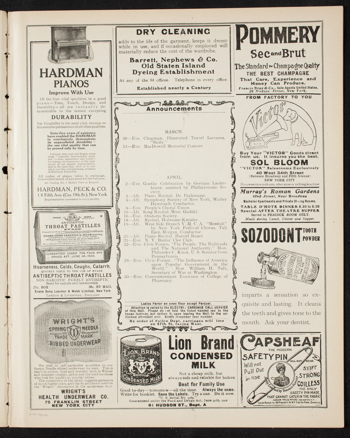 Cantors Association of New York, March 29, 1908, program page 3