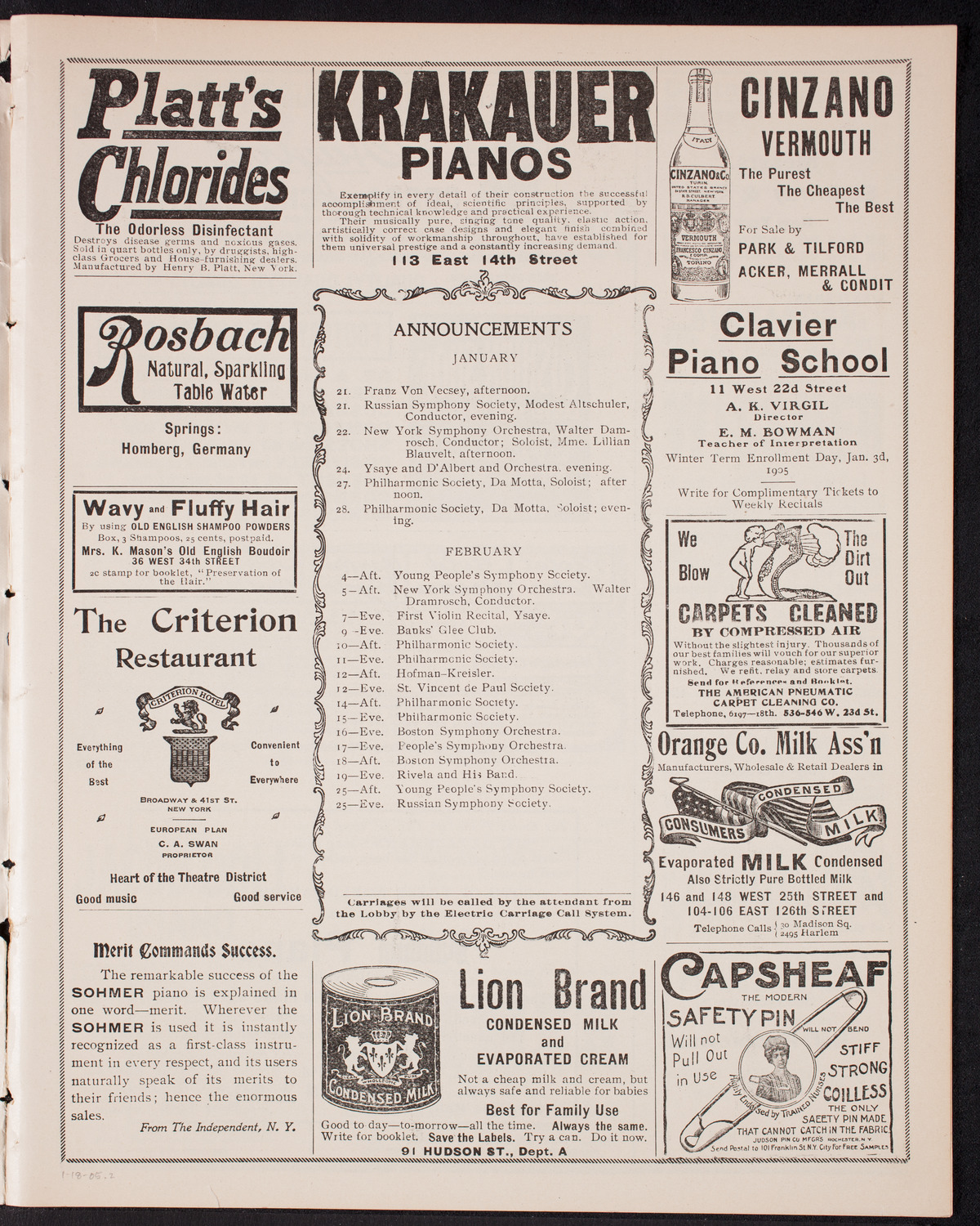 Olga Samaroff, Piano, with the New York Symphony Orchestra, January 18, 1905, program page 3