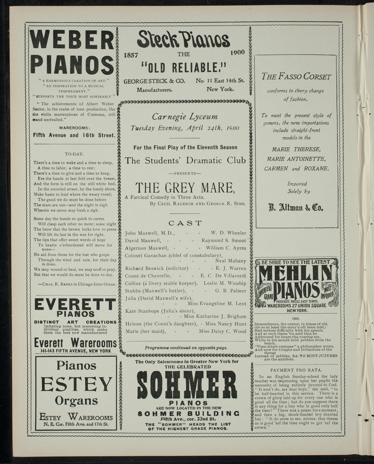 The Students' Dramatic Club, April 24, 1900, program page 2