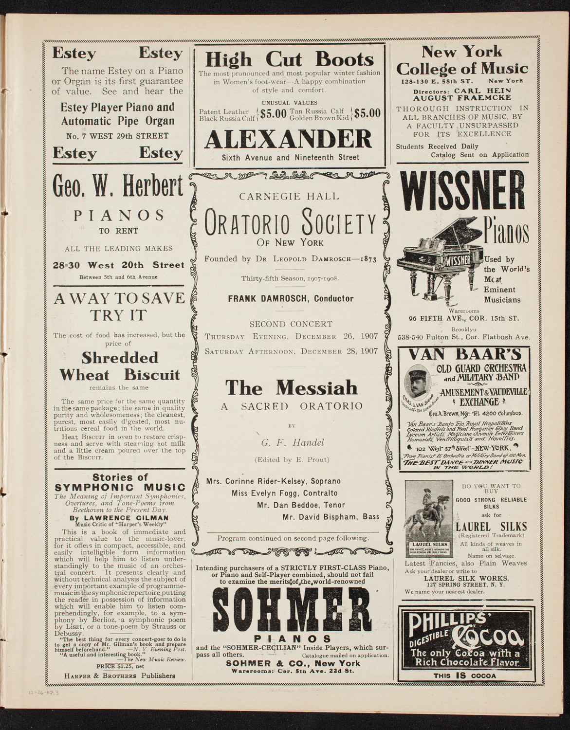 Oratorio Society of New York, December 26, 1907, program page 5