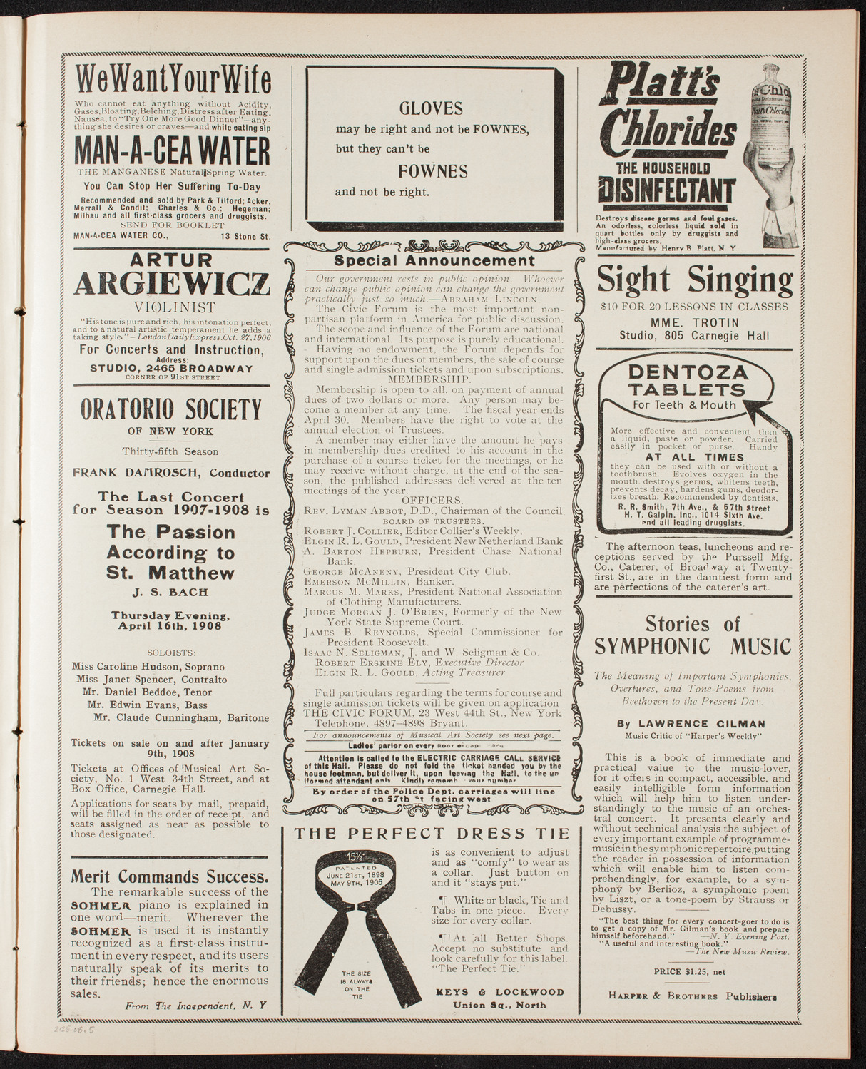 The Civic Forum, February 25, 1908, program page 9