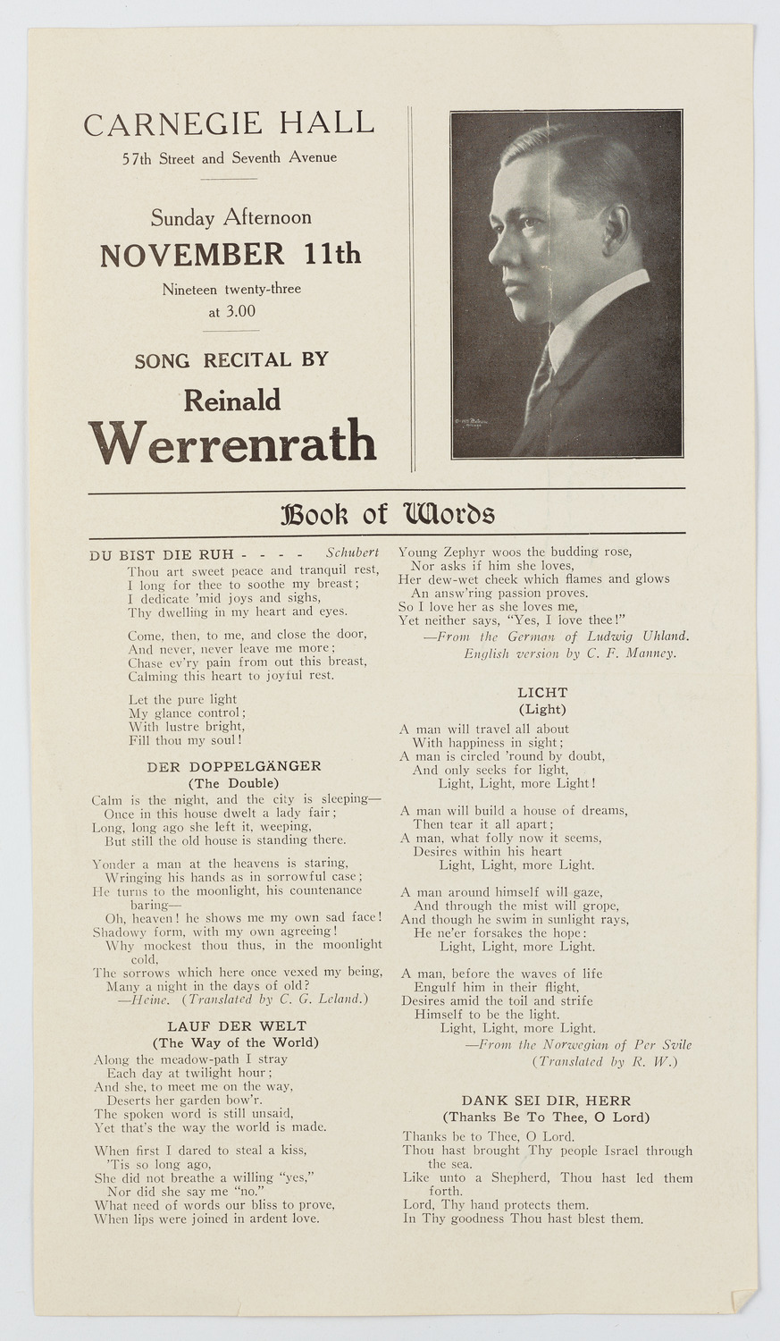 Reinald Werrenrath, November 11, 1923