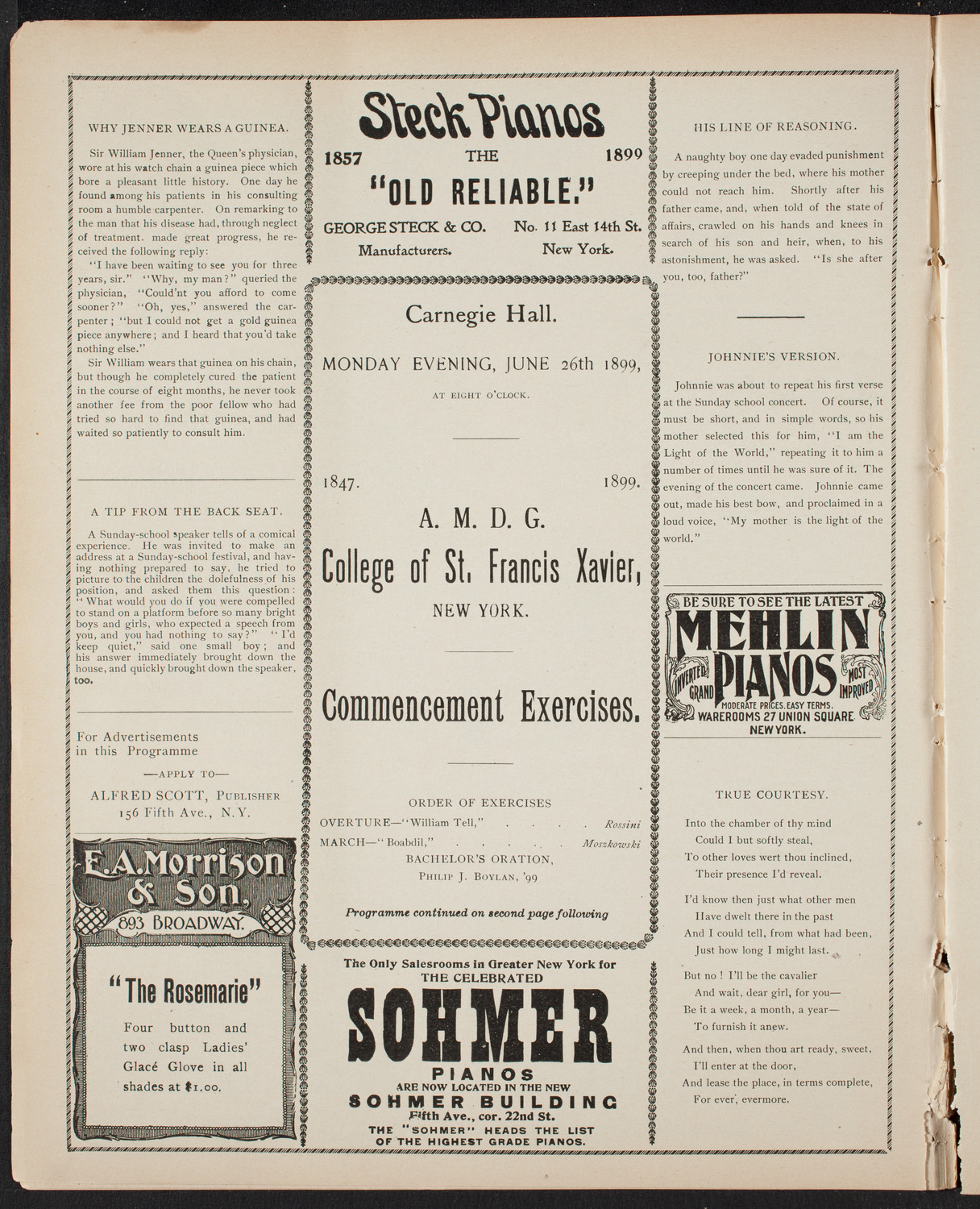 Graduation: College of St. Francis Xavier, June 26, 1899, program page 2