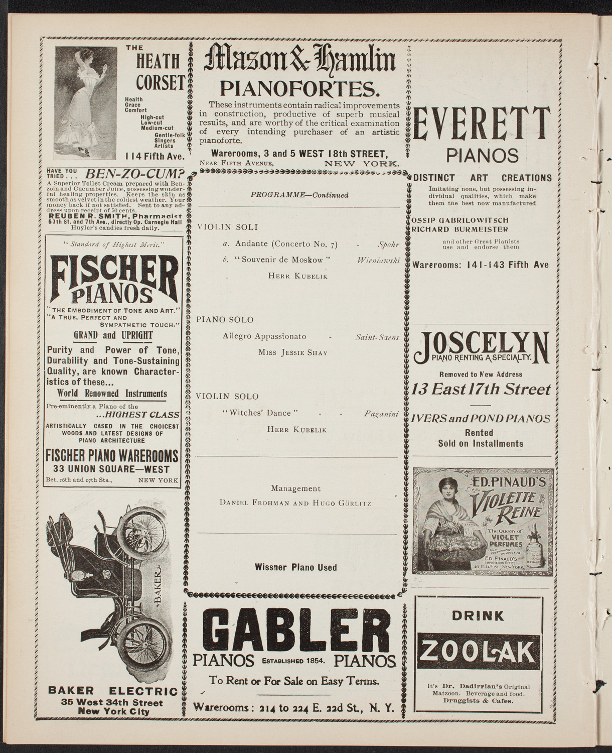 Jan Kubelik, Violin, with Jessie Shay, Piano, December 18, 1901, program page 8