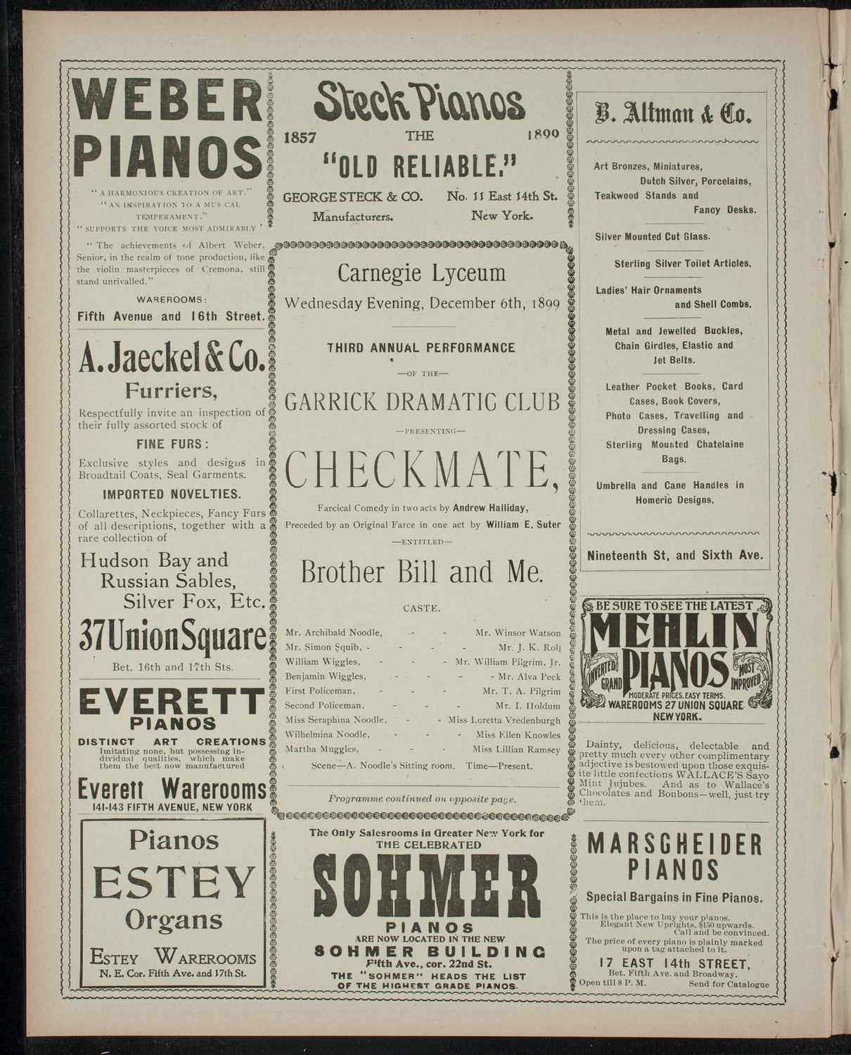 Garrick Dramatic Club, December 6, 1899, program page 2