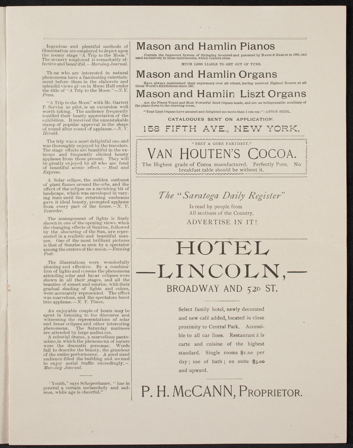 Rose Schottenfels, March 8, 1892, program page 5