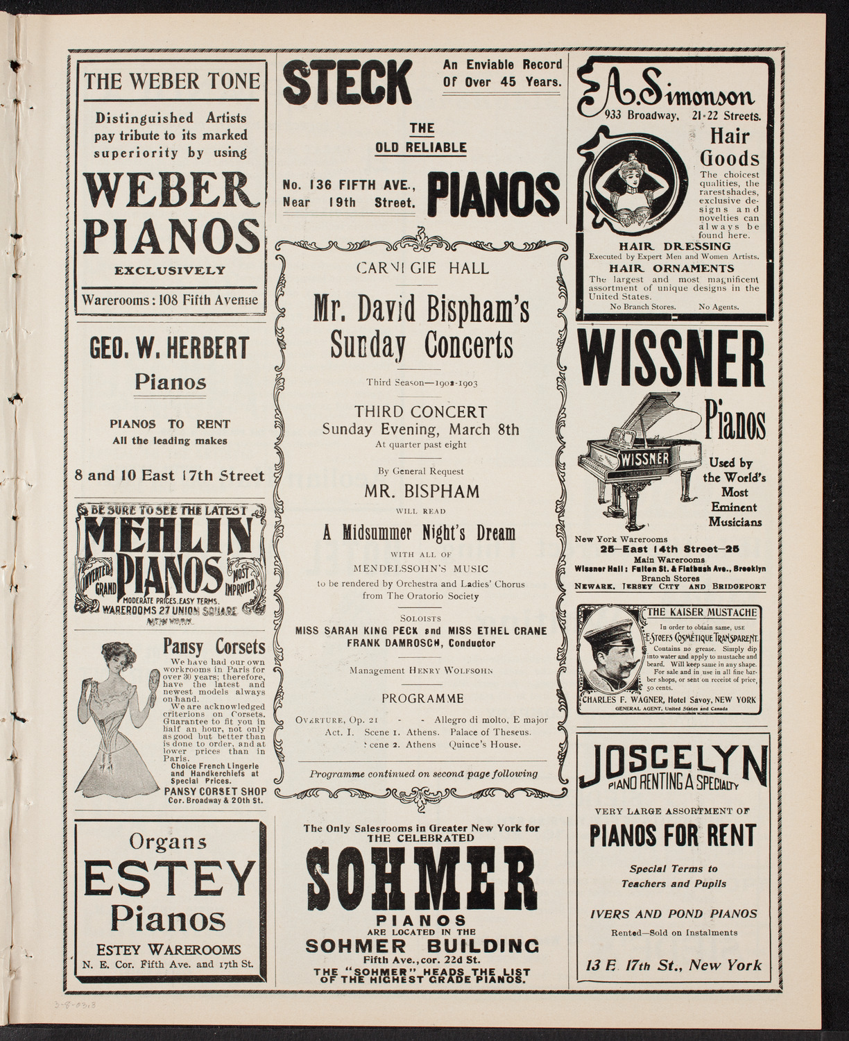 David Bispham Sunday Concert, March 8, 1903, program page 5