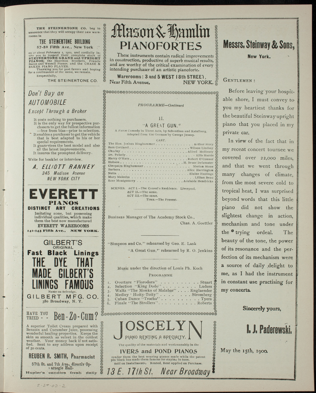 Academy Stock Company of the American Academy of Dramatic Arts and Empire Theatre Dramatic School, February 24, 1902, program page 3