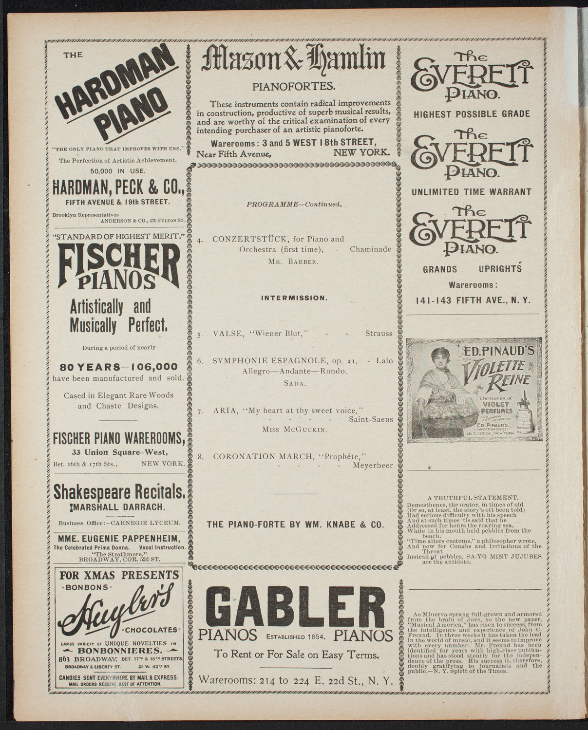 Paur Symphony Orchestra - Sunday Night Popular Concert, December 18, 1898, program page 6