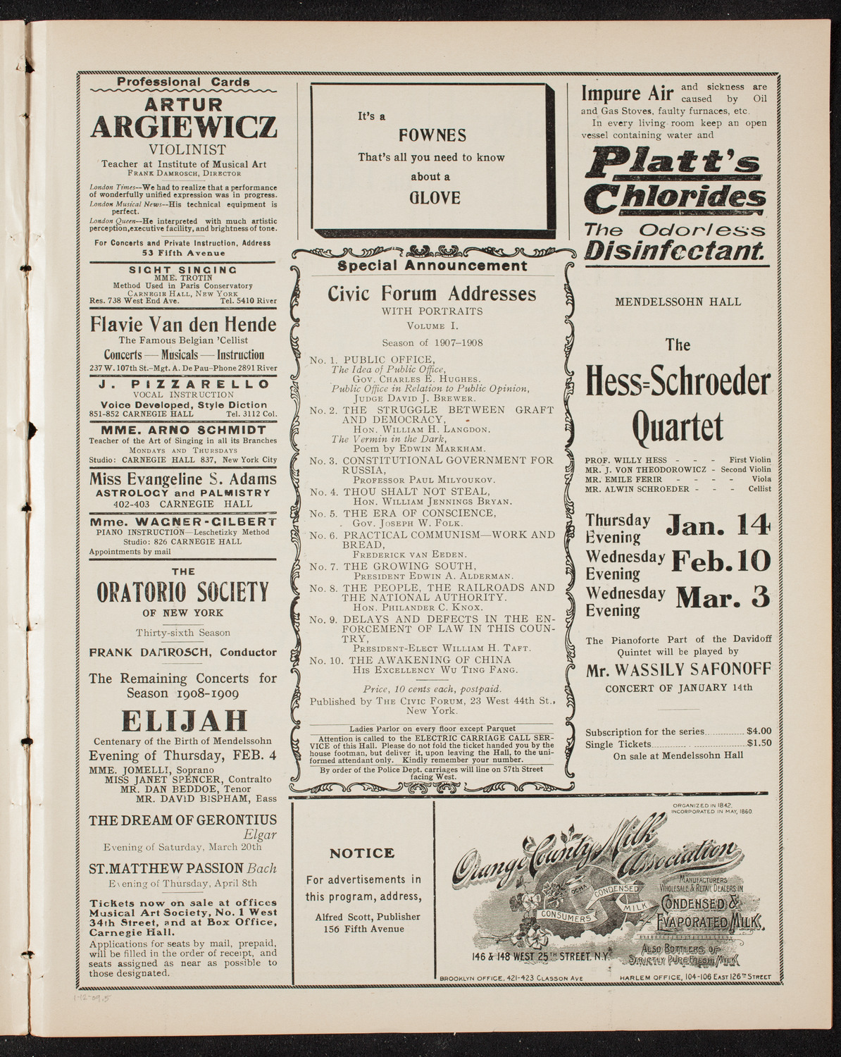 The Civic Forum, January 12, 1909, program page 9