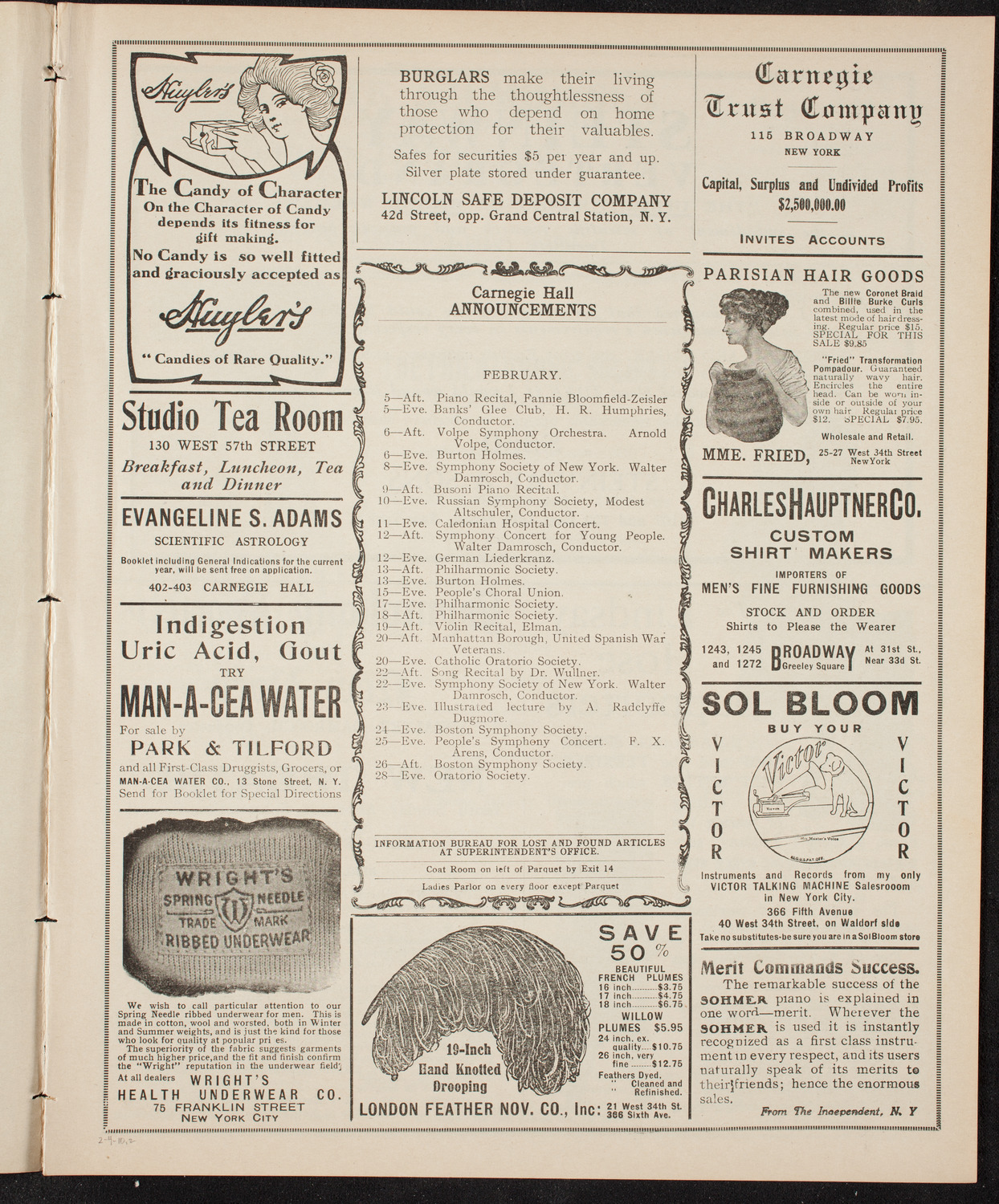 New York Philharmonic, February 4, 1910, program page 3
