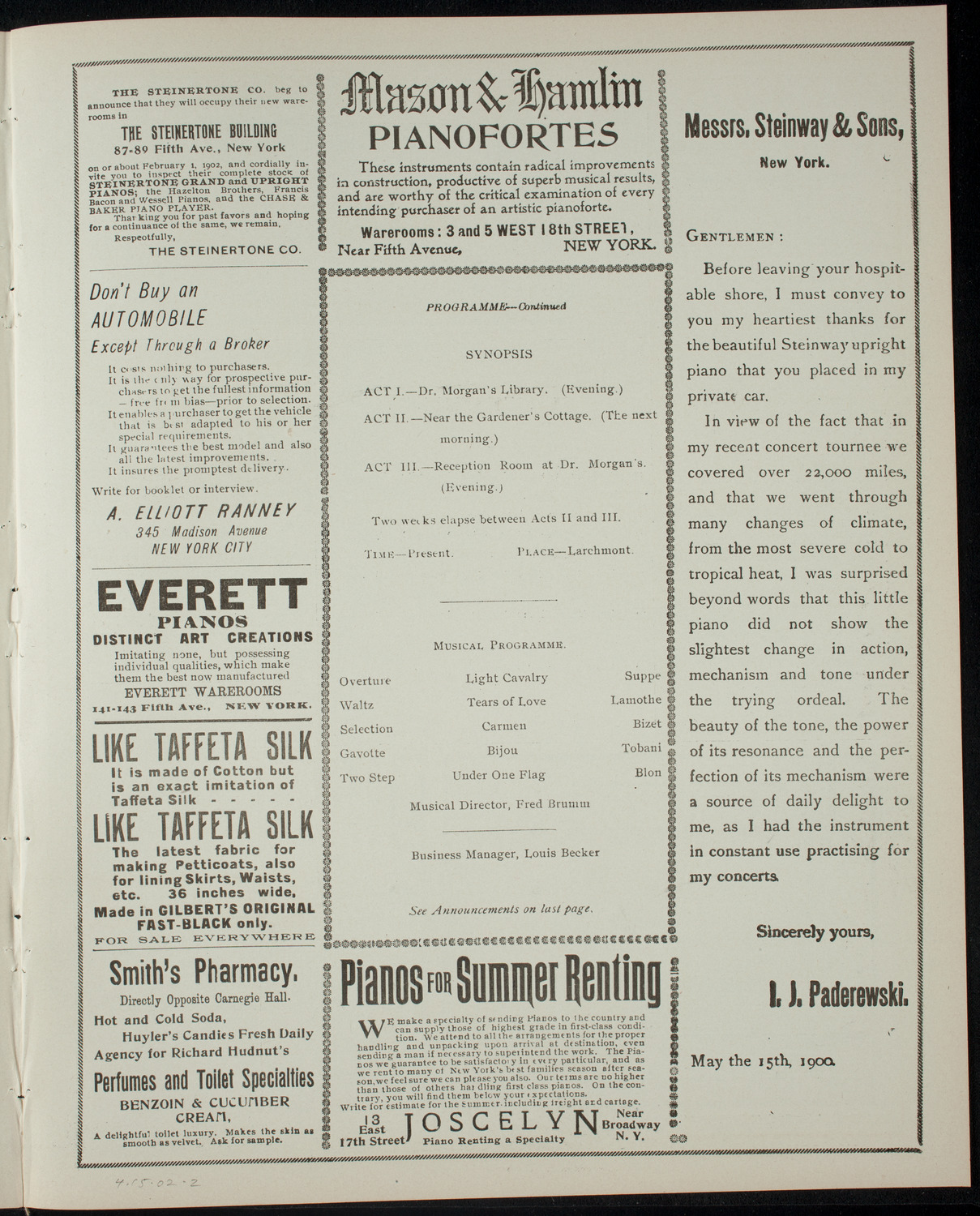 Nu Epsilon Chapter of Phi Gamma Delta presents "A Regular Flirt", April 15, 1902, program page 3