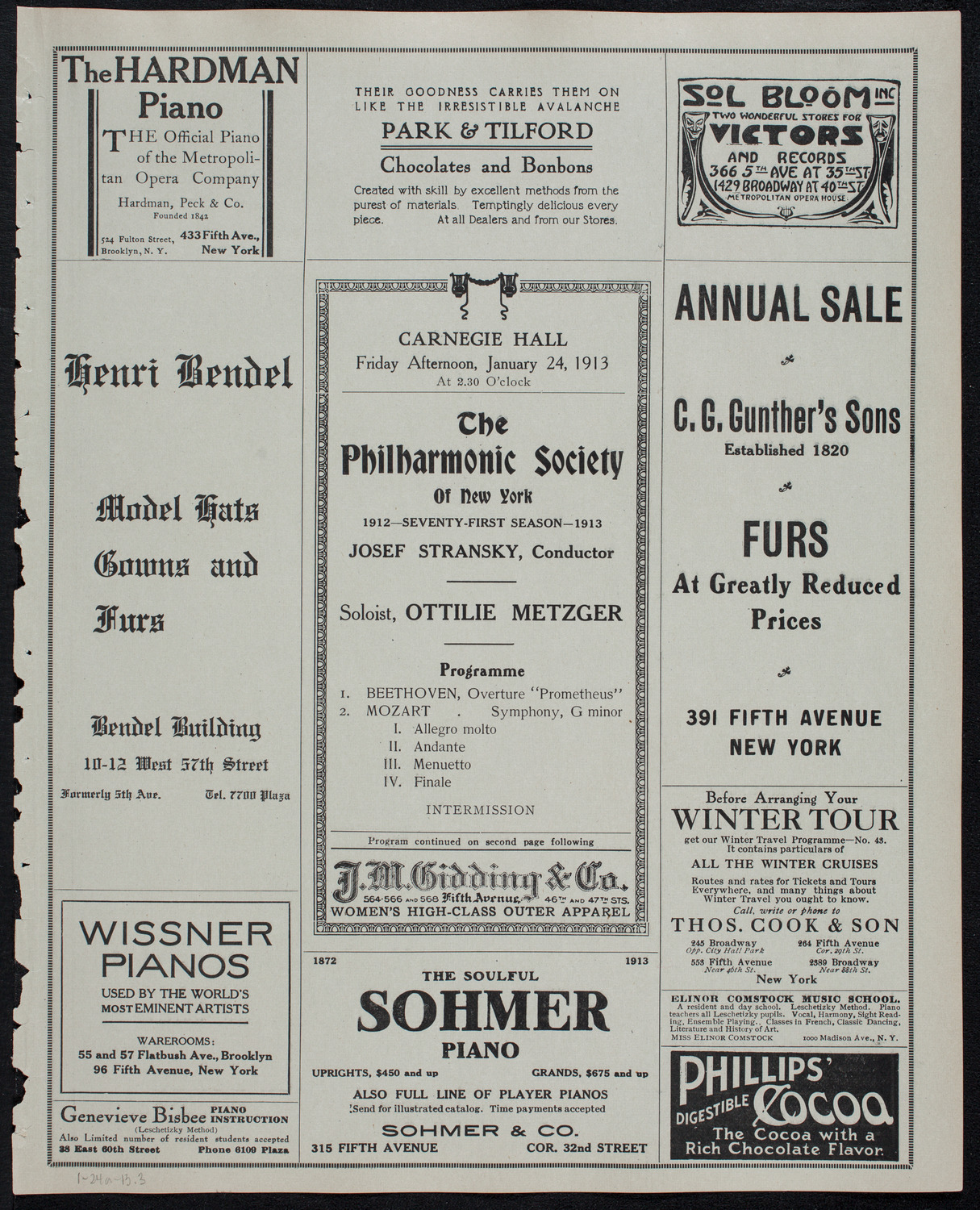 New York Philharmonic, January 24, 1913, program page 5