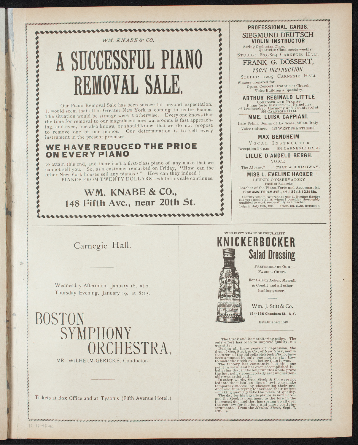New York Philharmonic, December 17, 1898, program page 7