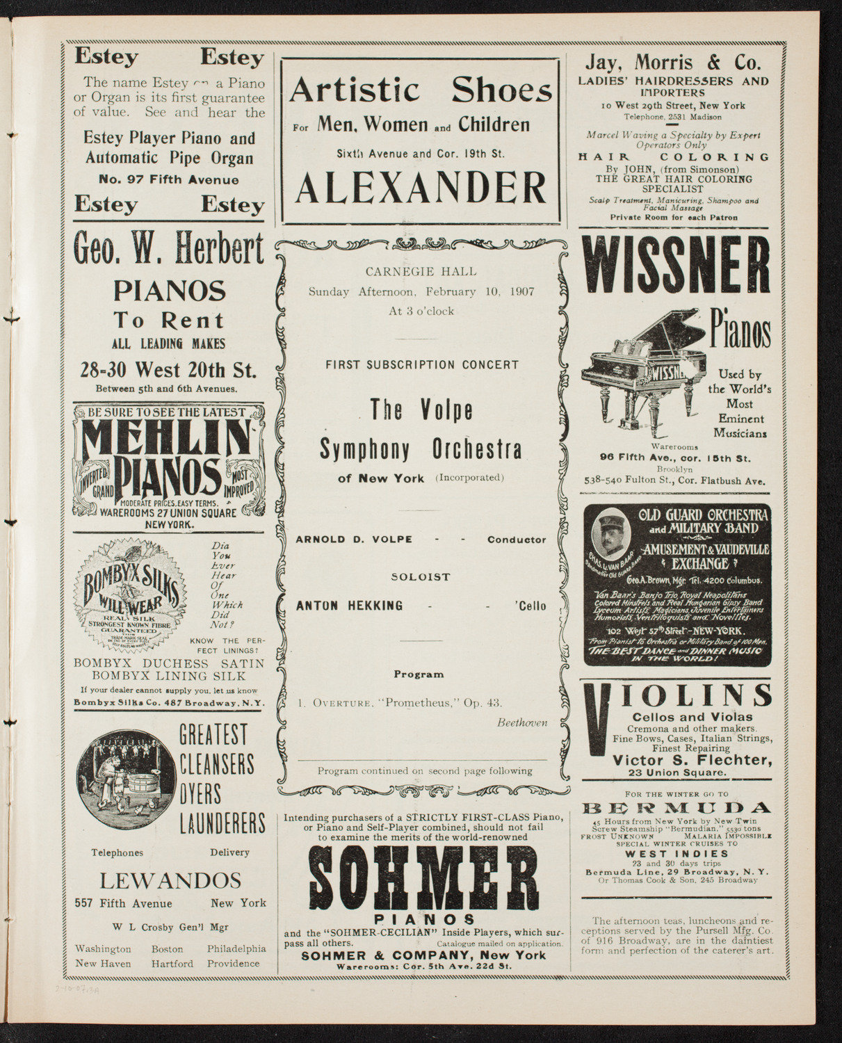 Volpe Symphony Society of New York, February 10, 1907, program page 5