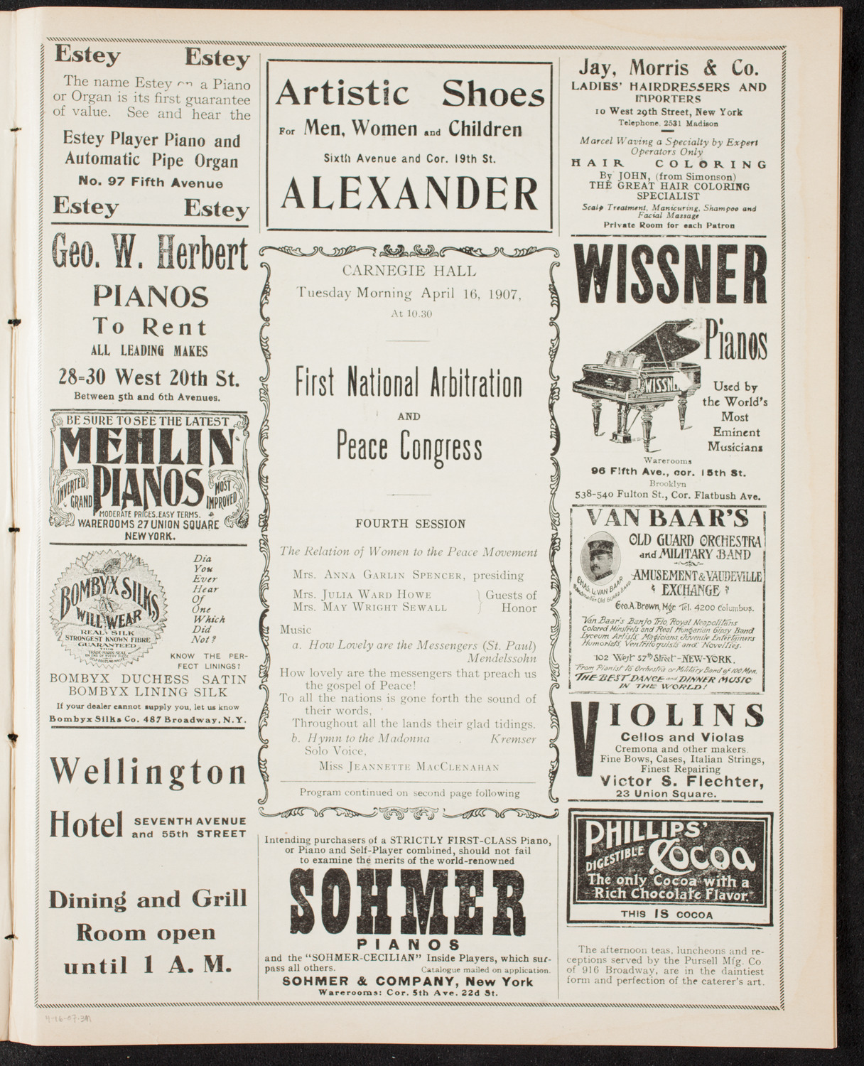 National Arbitration and Peace Congress, April 16, 1907, program page 5