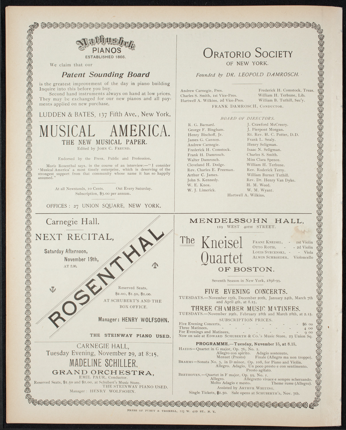 New York Philharmonic, November 4, 1898, program page 8