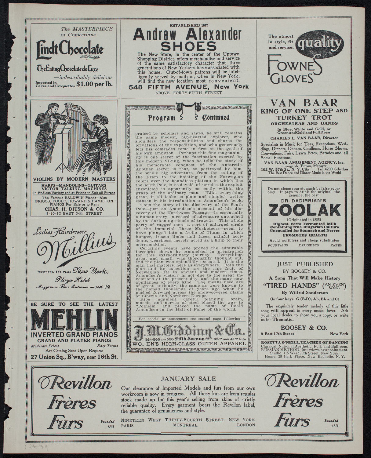 Lecture by Roald Amundsen: The Discovery of the South Pole, January 22, 1913, program page 7